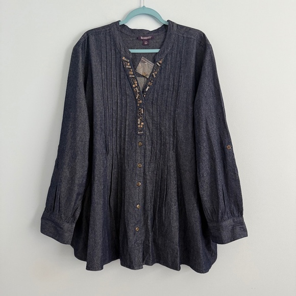 Roaman Tops - ROAMAN'S® Women’s Plus Long Sleeve Denim Cotton Beaded Blouse Size 26 W